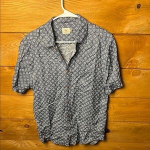 Faherty Men's Gray Patterned Button up Geometric Shirt‎ Med Short Sleeve Summer